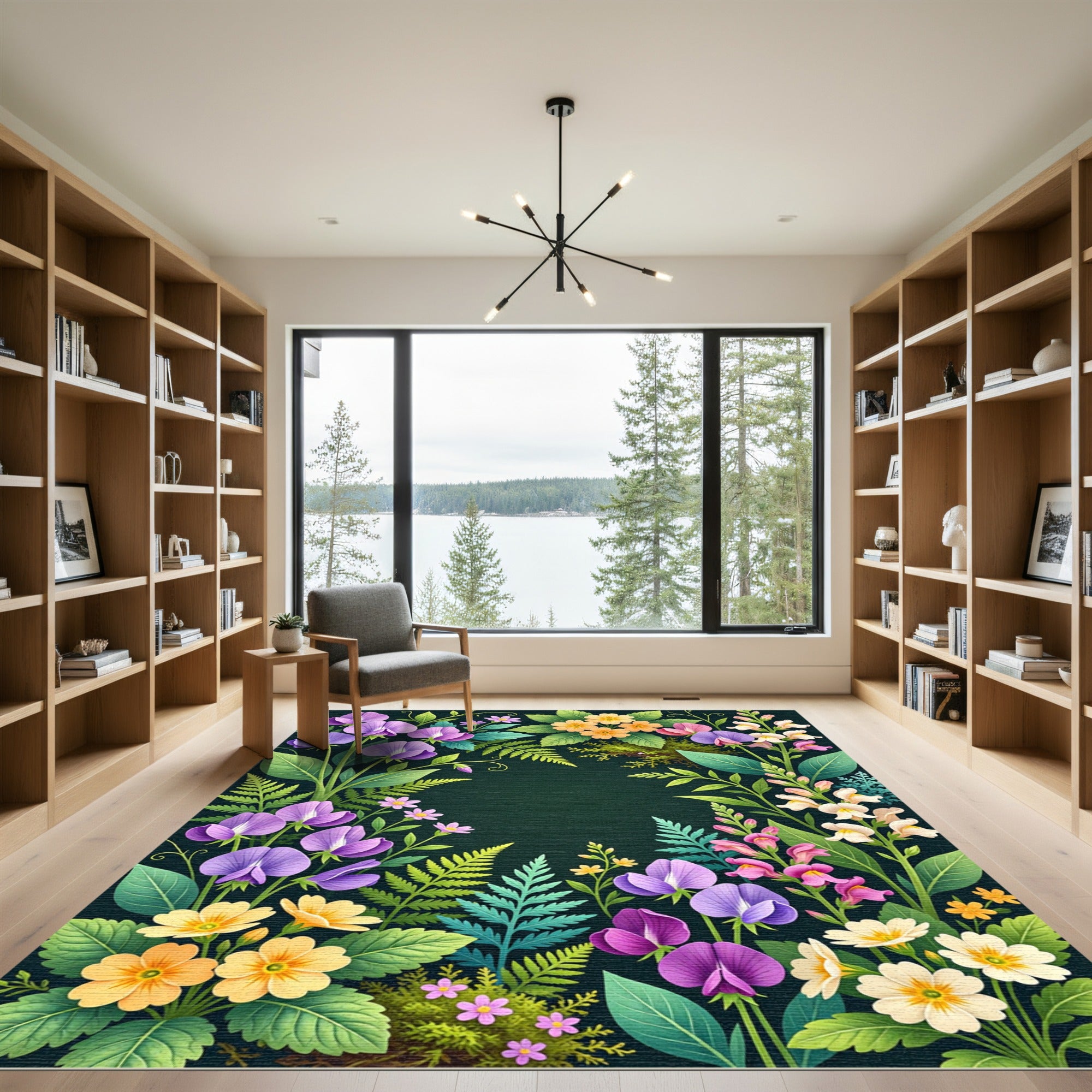 Vibrant Purple Yellow Floral Garland Rug