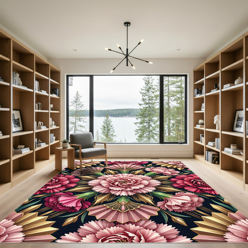 Pink Carnation Art Deco Floral Medallion Rug