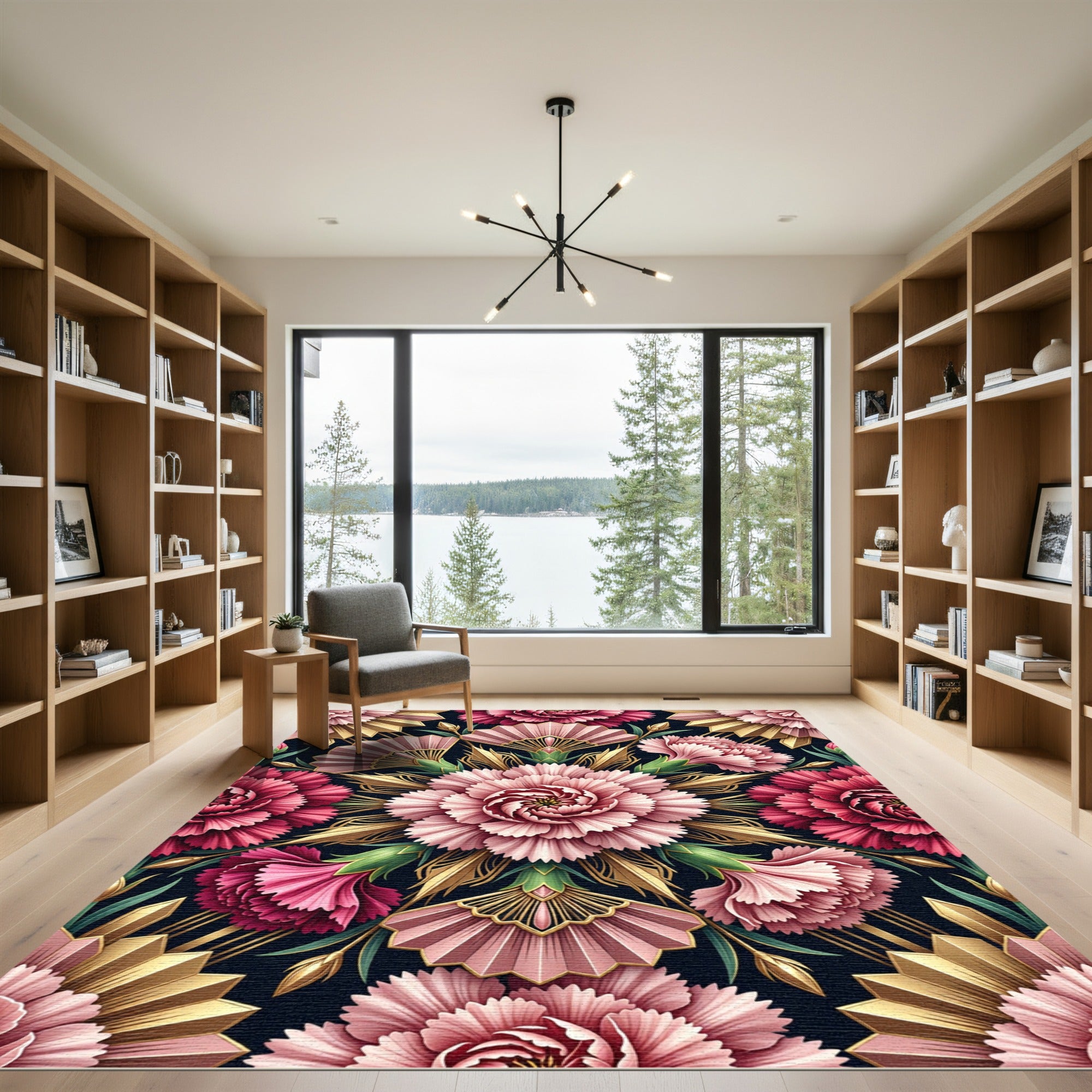 Pink Carnation Art Deco Floral Medallion Rug
