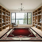 Crimson Ivory Art Deco Floral Border Rug