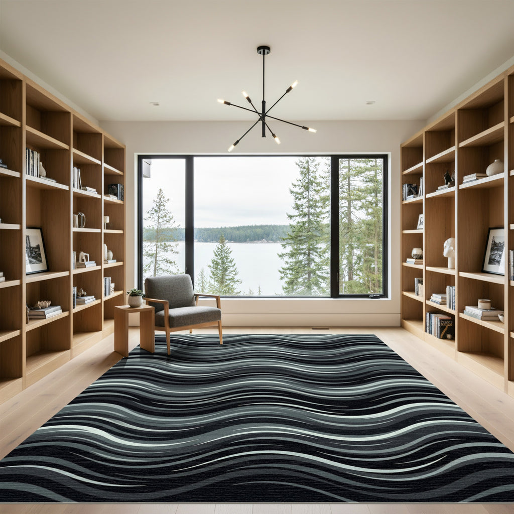 Monochrome Wave Organic Flow Rug