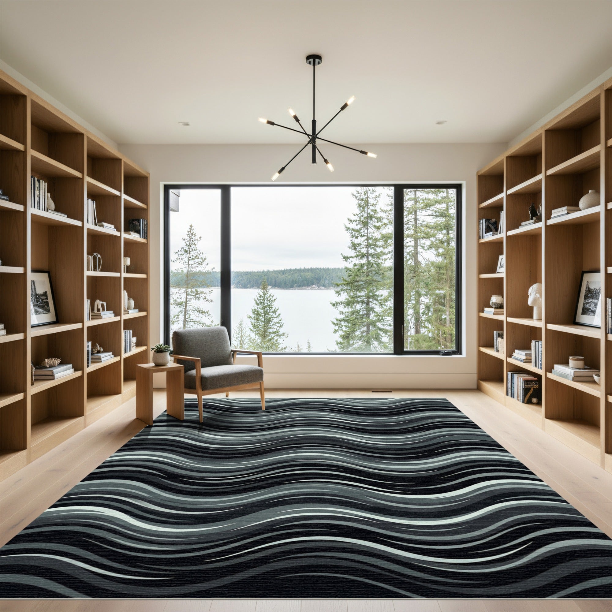 Monochrome Wave Organic Flow Rug