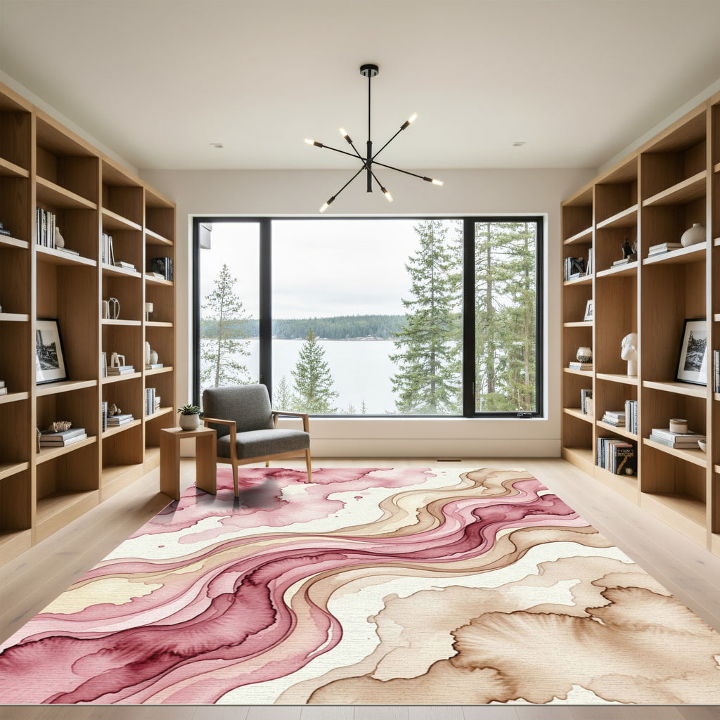 Rose And Amber Swirl Watercolor Rug