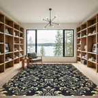 Gothic Bone Damask Gold Black Art Rug
