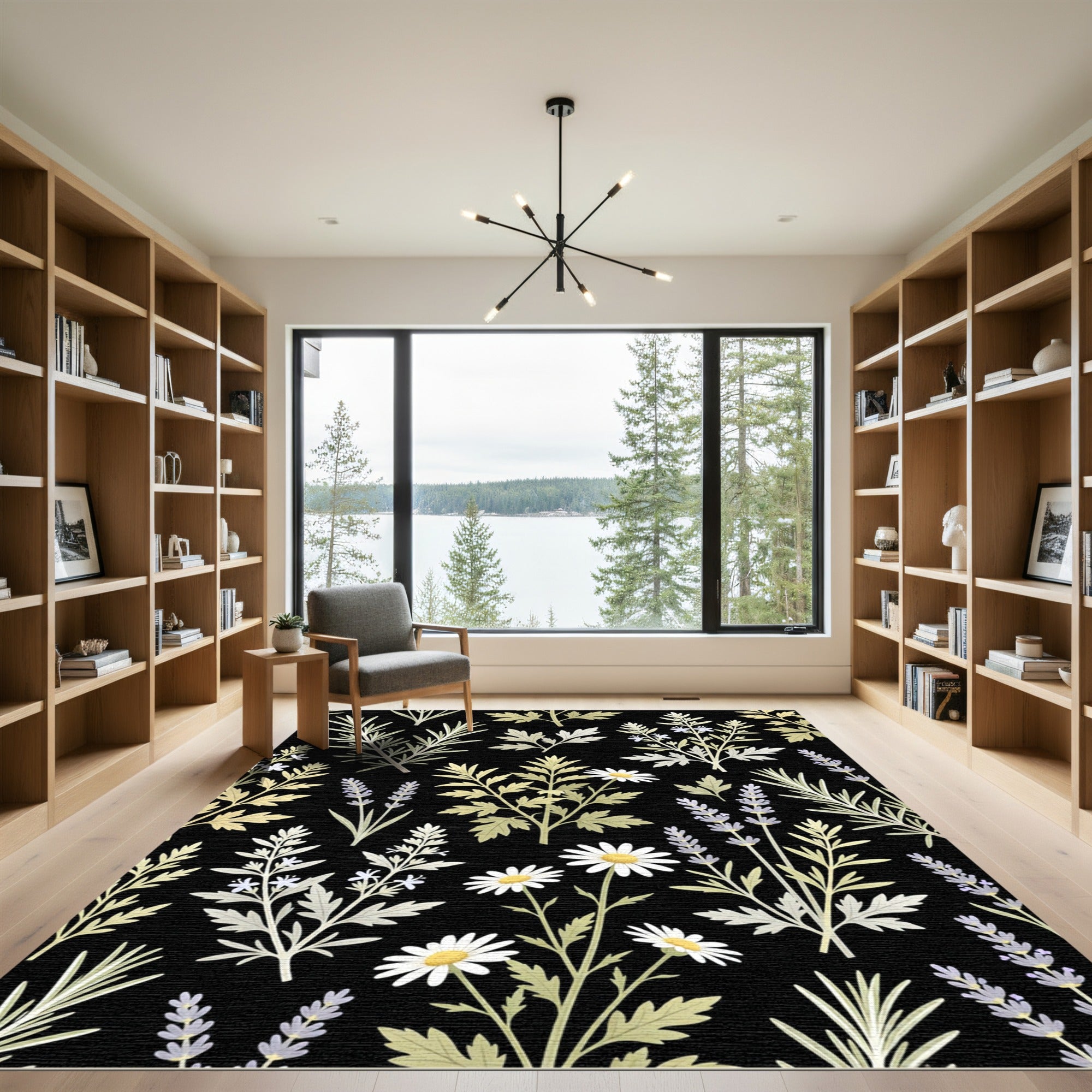 Botanical Herb Garden on Black Rug