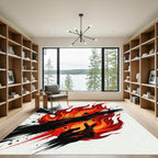 Fiery Red Abstract Ink Stroke Rug