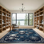 Midnight Nautical Skull Compass Maritime Map Rug