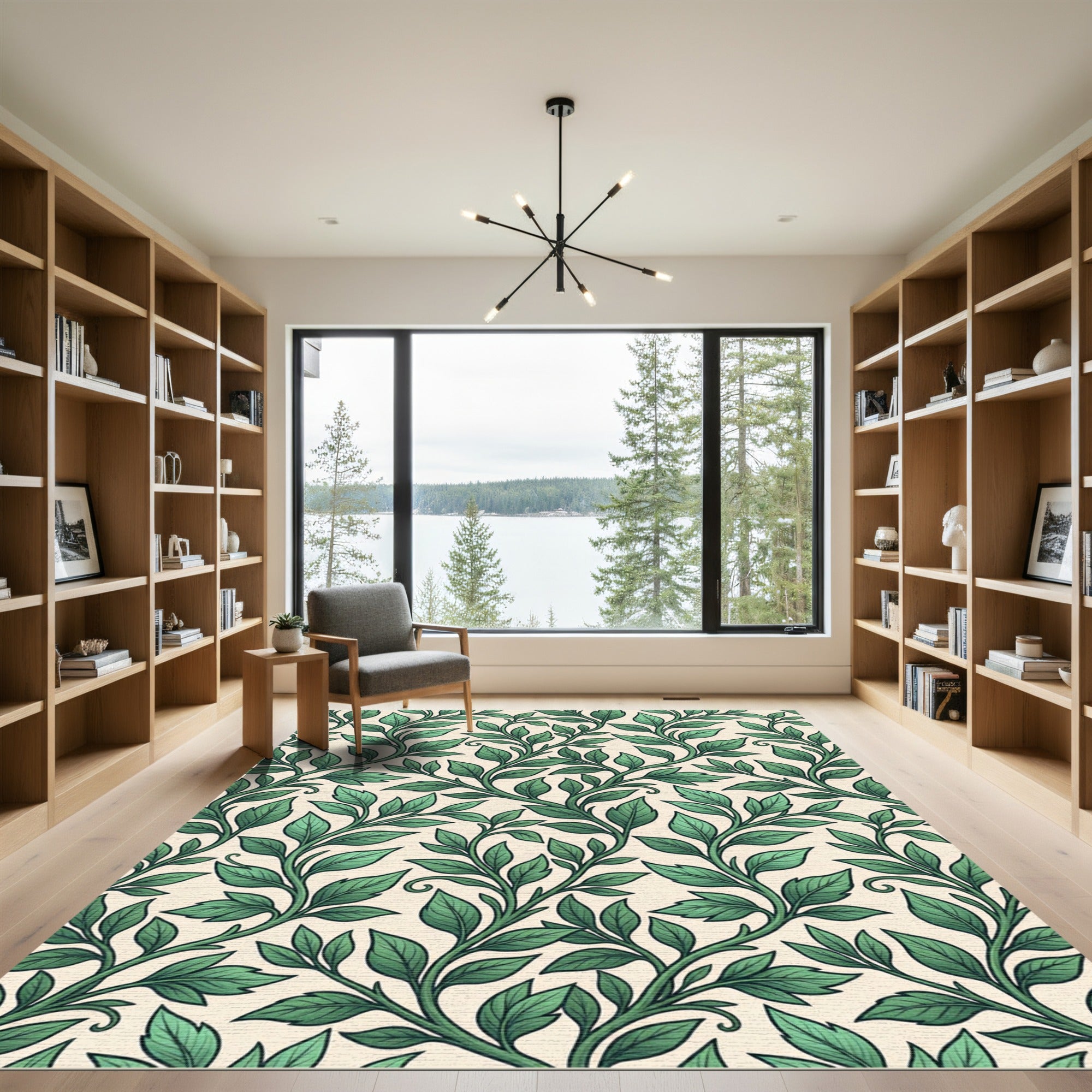 Botanical Emerald Leaf Vine Trail Rug