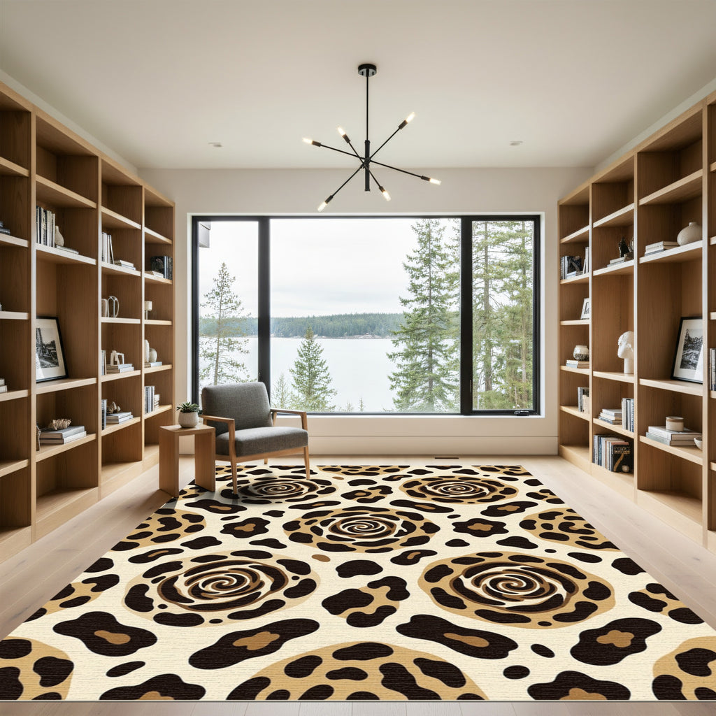 Cream Leopard Swirl Medallion Rug