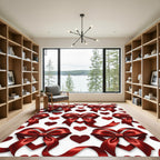 Crimson Heart Bow Ribbon Pattern Rug