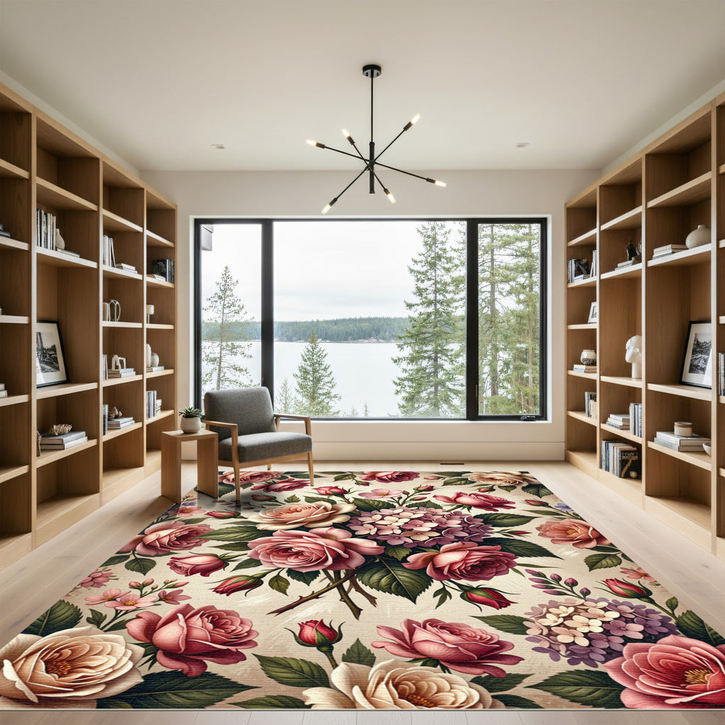Romantic Vintage Rose Floral Arrangement Rug
