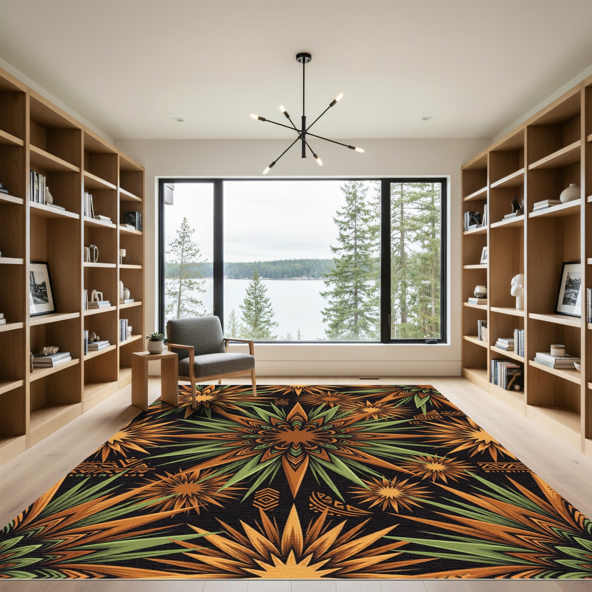 Earth Tone Sunburst Geometric Art Rug