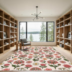 Pink Peach Floral Garden Whimsy Rug