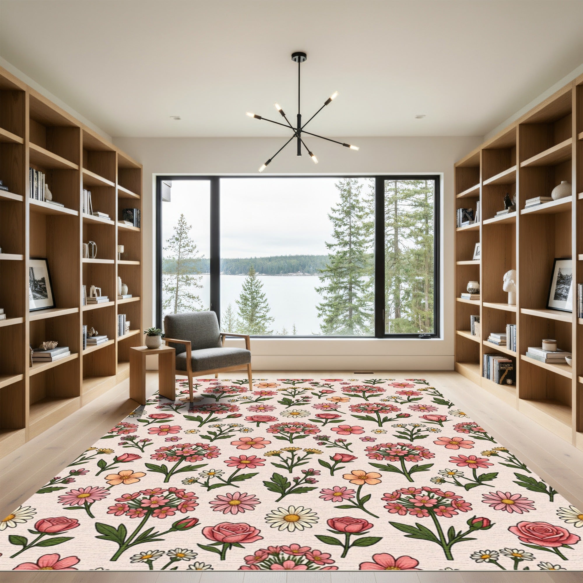 Pink Peach Floral Garden Whimsy Rug