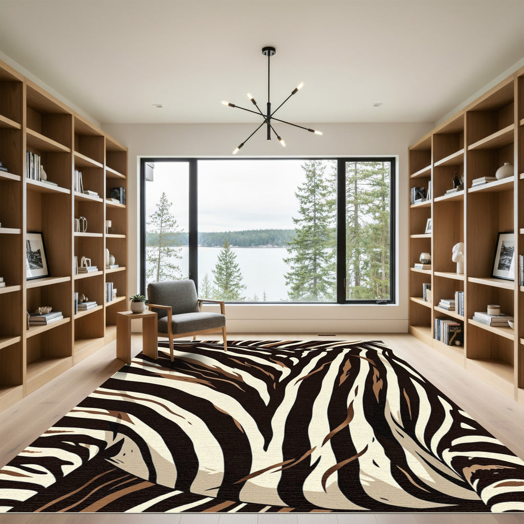 Earthy Zebra Stripe Swirl Rug