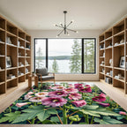 Pink Purple Hollyhock Blossom Garden Rug