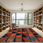 Industrial Orange Cracked Grid Rug
