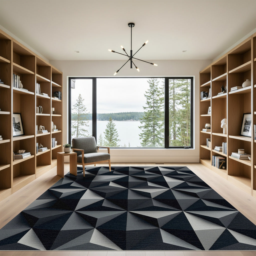 Dark Gray Geometric Faceted Rug