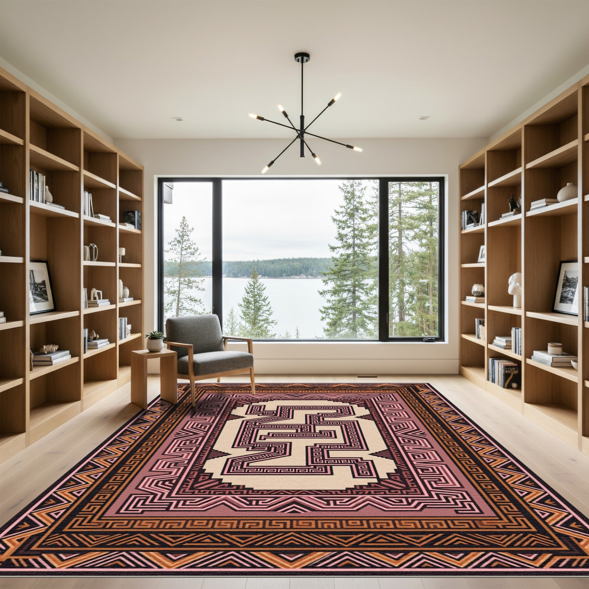 Terracotta Geometric Maze Frame Rug