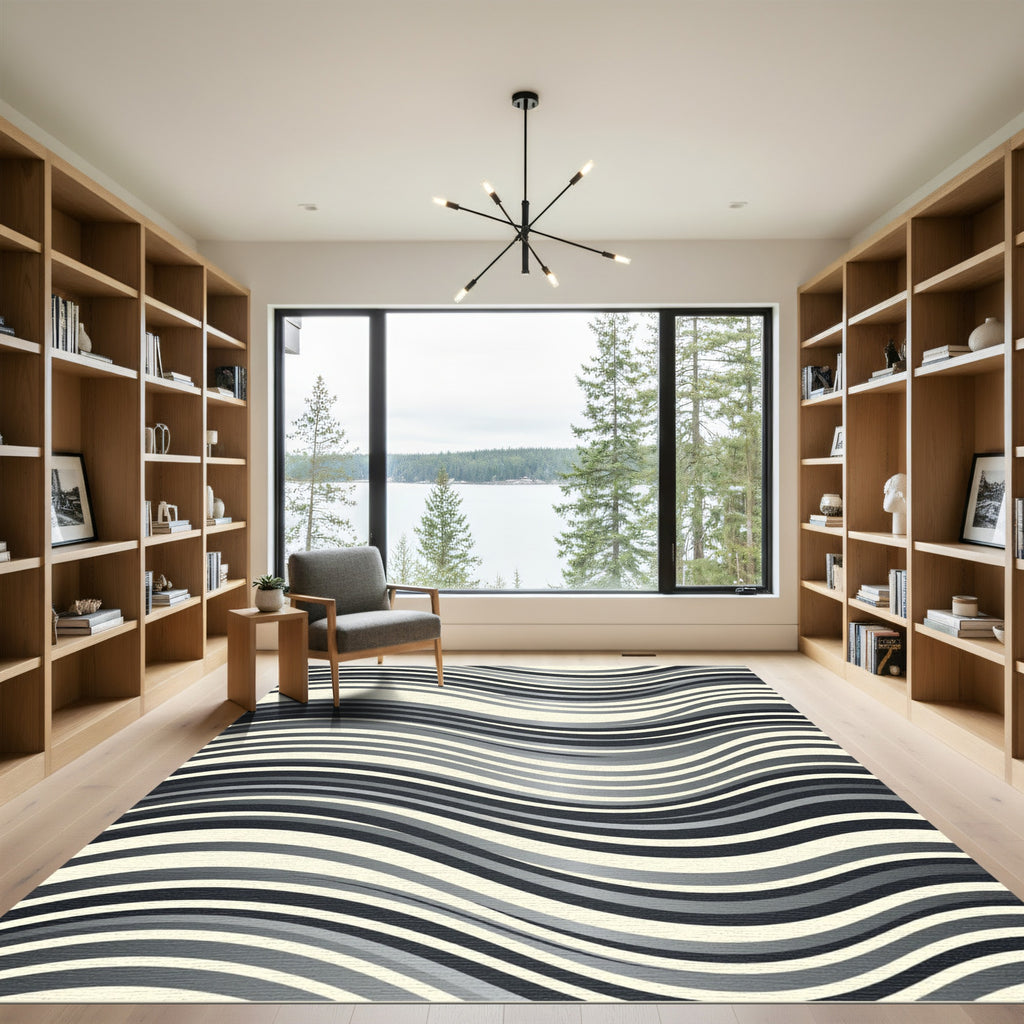 Monochromatic Wavy Stripe Ribbons Rug