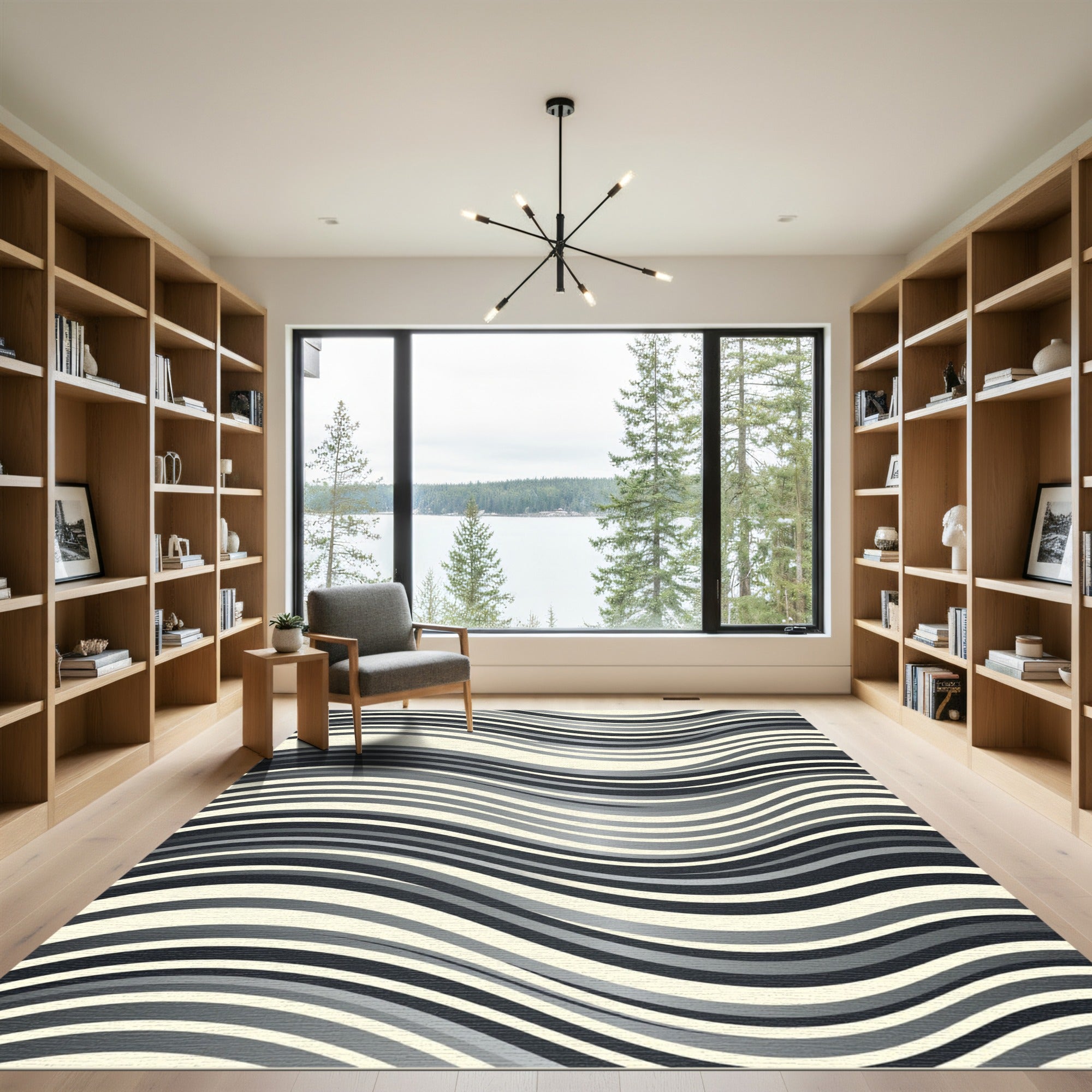 Monochromatic Wavy Stripe Ribbons Rug