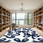Elegant Midnight Blue Silk Ribbon Bows Rug