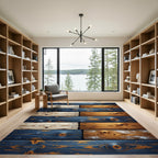 Rustic Blue and Tan Wood Plank Rug