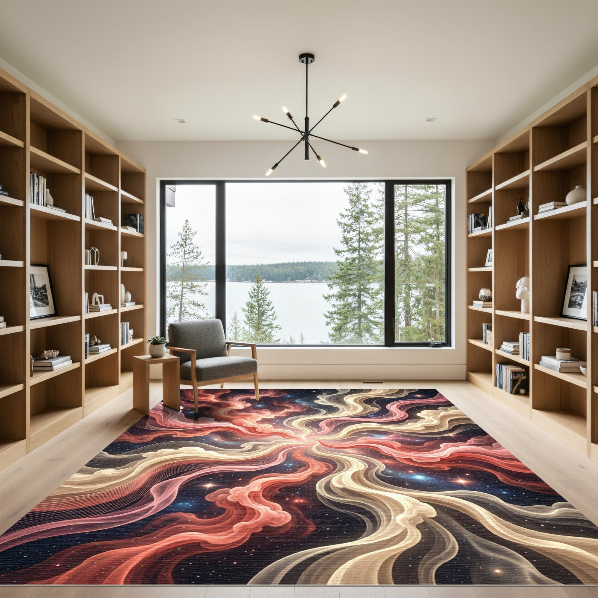 Celestial Rose and Cream Nebula Swirl Rug