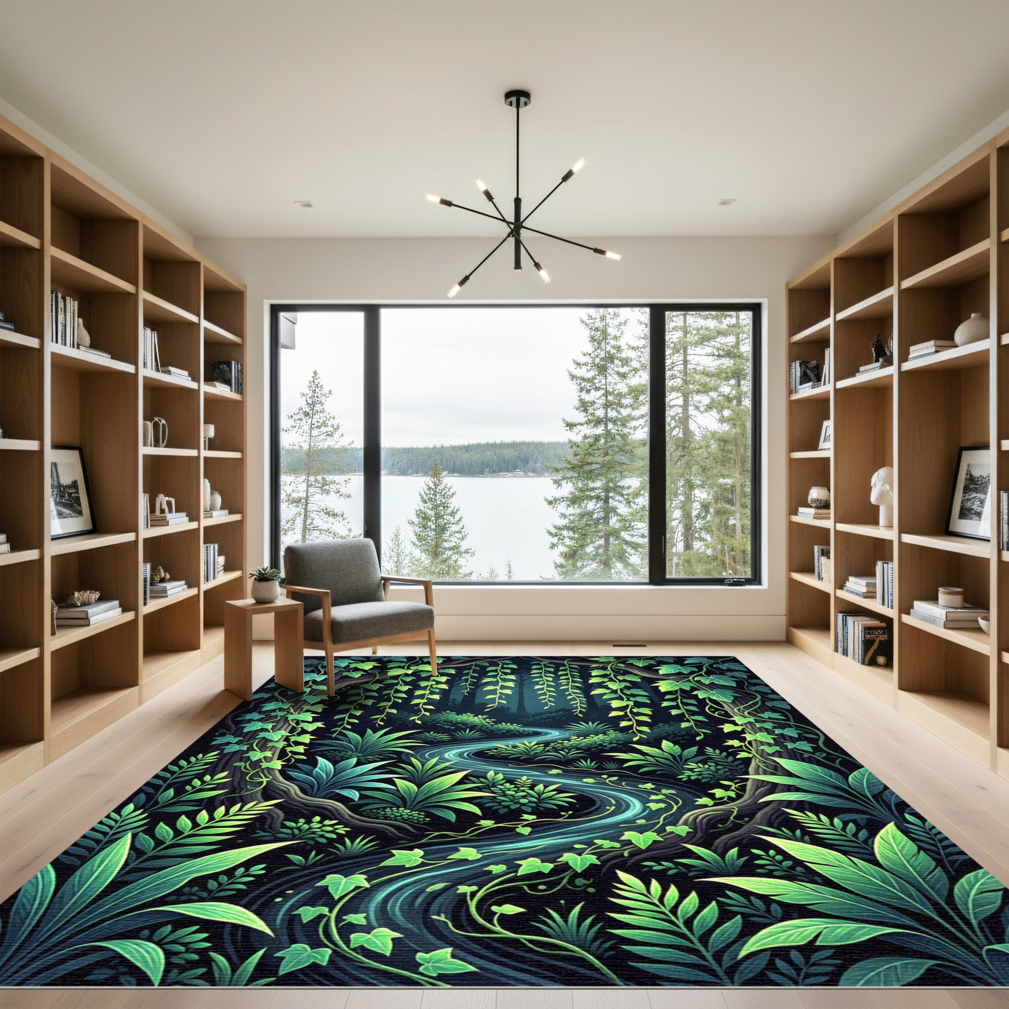 Lush Emerald Tropical Forest Stream Rug