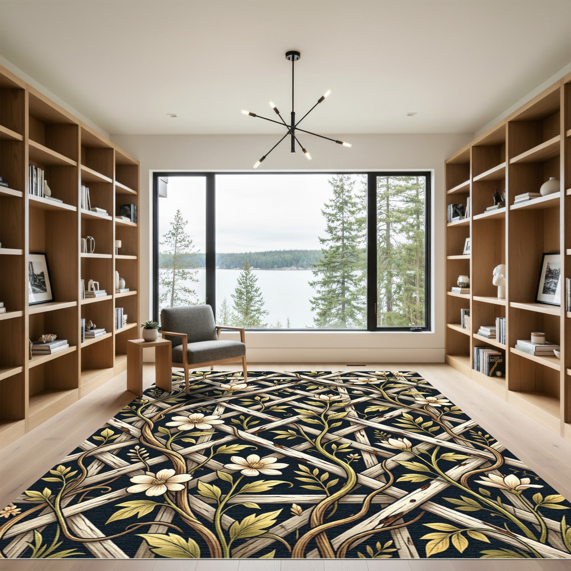 Cream Floral Trellis on Midnight Rug