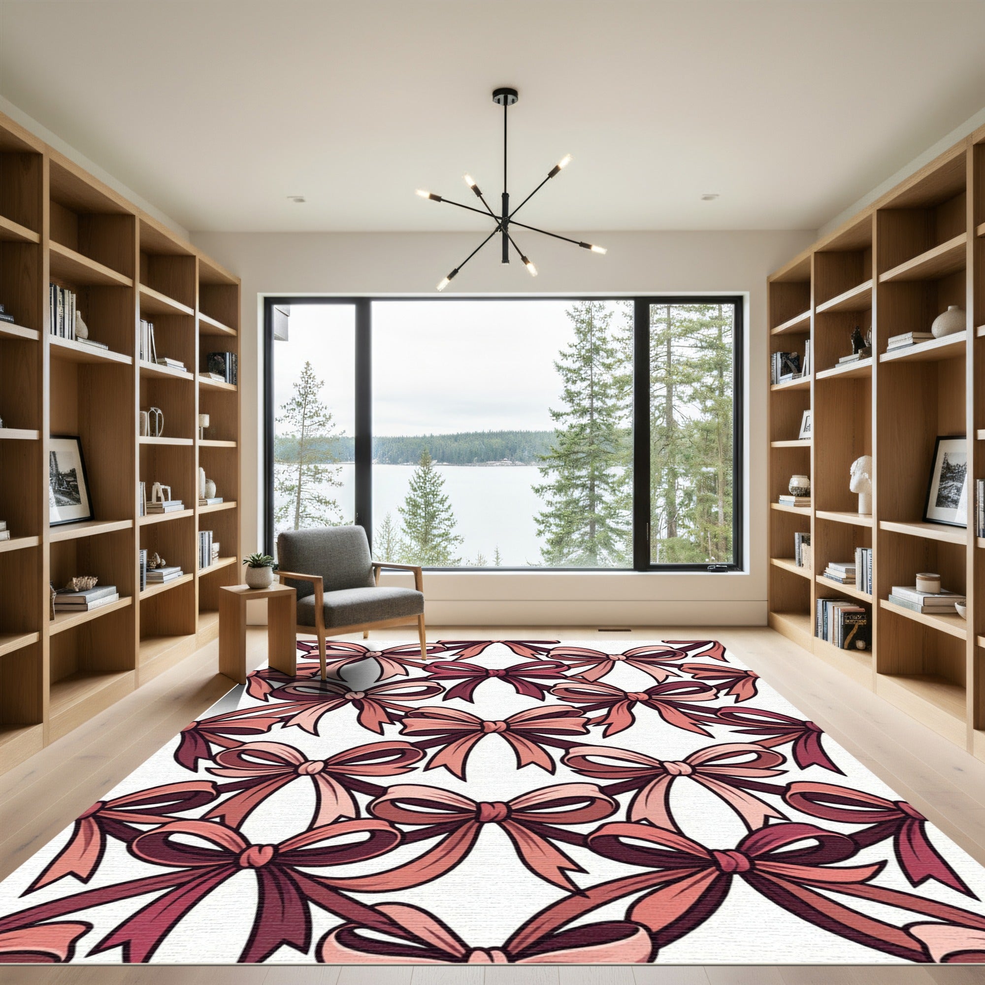 Elegant Mauve Chiffon Ribbon Bows Rug