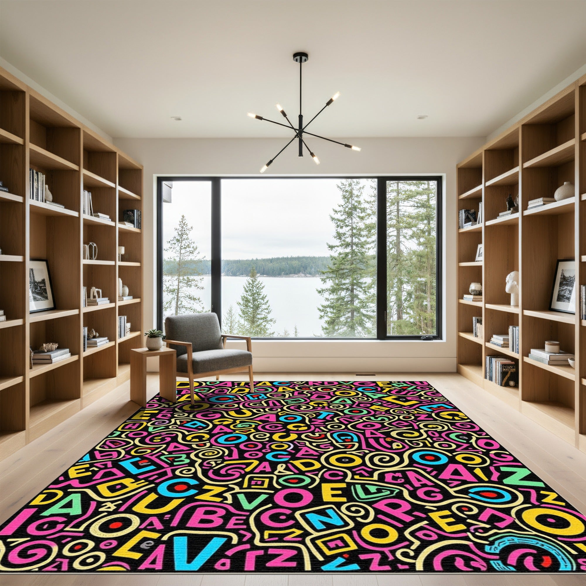 Vibrant Alphabet Chaos Collage Rug