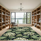 Elegant White Hydrangea Botanical Dark Background Rug