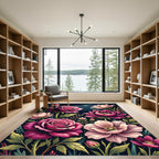 Midnight Magenta Rose Floral Garden Rug