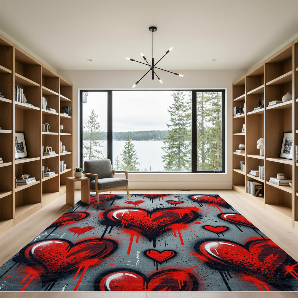 Red Spray Paint Heart Art Rug