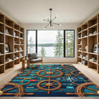 Naval Nautical Helm Compass Flags Rug