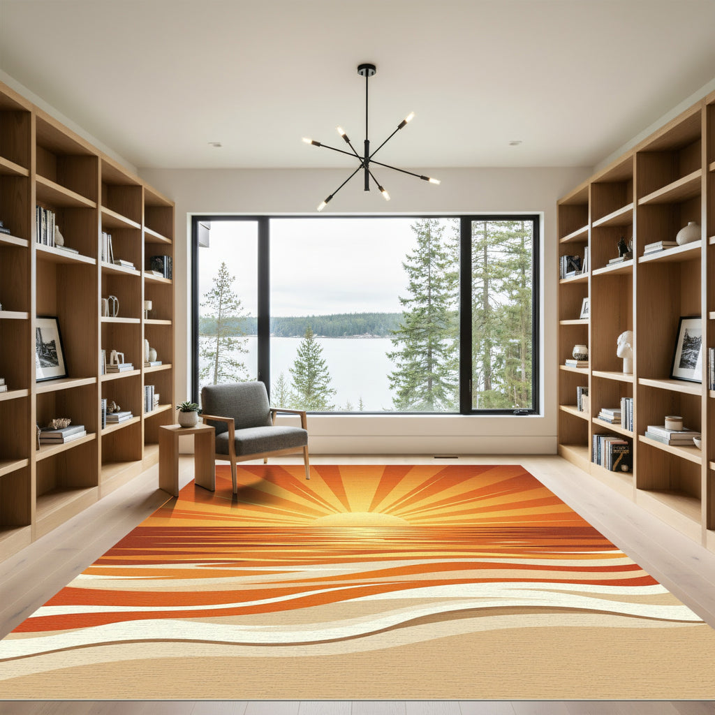 Radiant Sunburst Over Warm Ocean Waves Rug