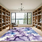 Ethereal Violet Blue Abstract Watercolor Ink Rug