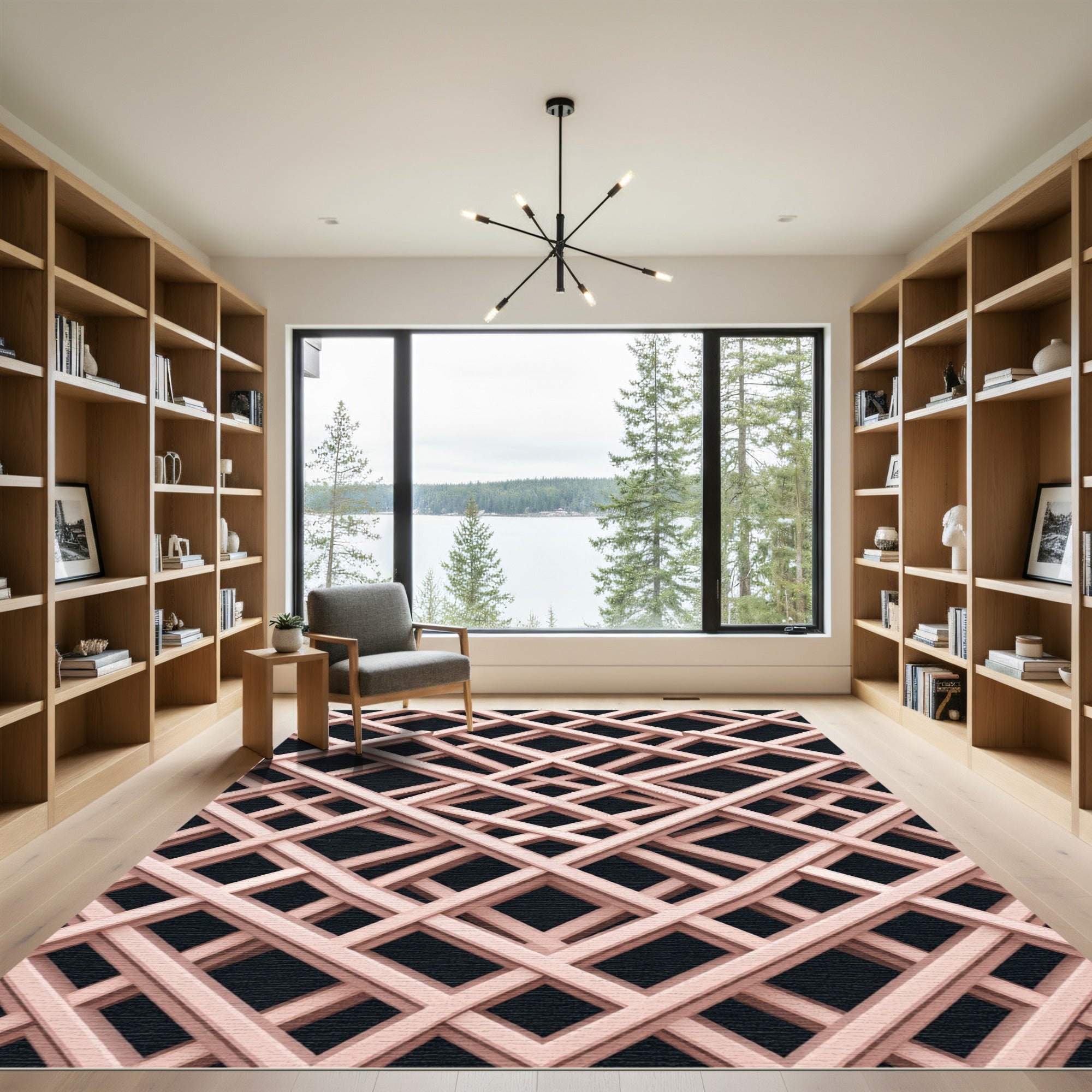 Blush Pink Intersecting Geometric Lattice Rug