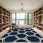 Navy and Cream Geometric Hexagon Rug