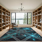 Neon Cyber Circuit Grid Tech Rug