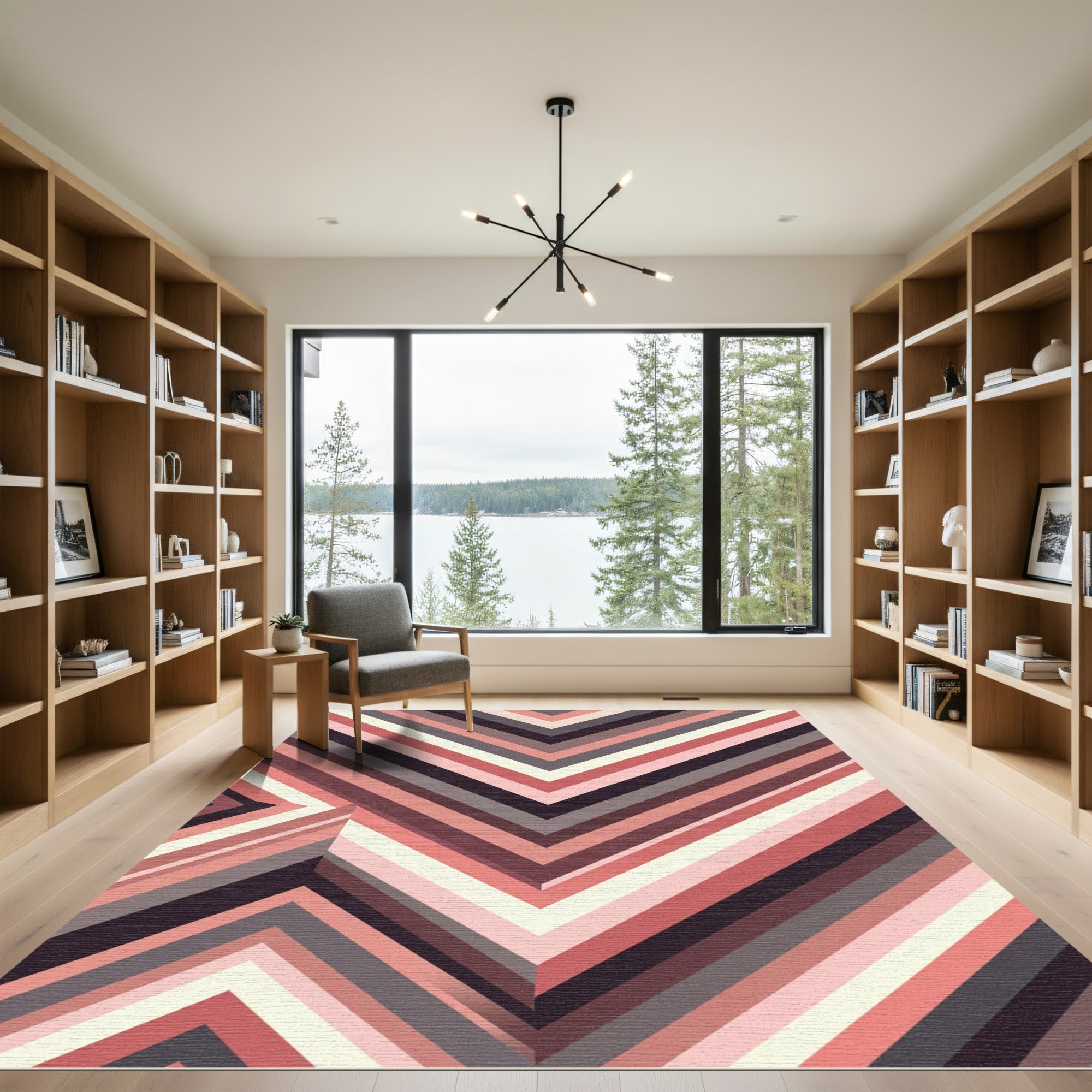 Muted Rose Stripe Geometric Chevron Rug