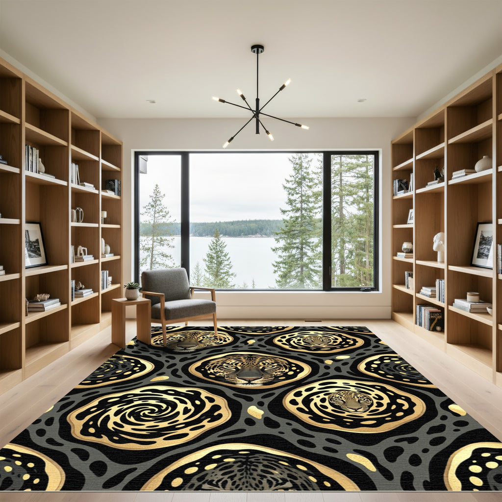 Black Gold Leopard Swirl Medallion Rug