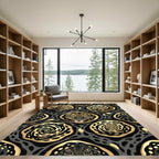 Black Gold Leopard Swirl Medallion Rug
