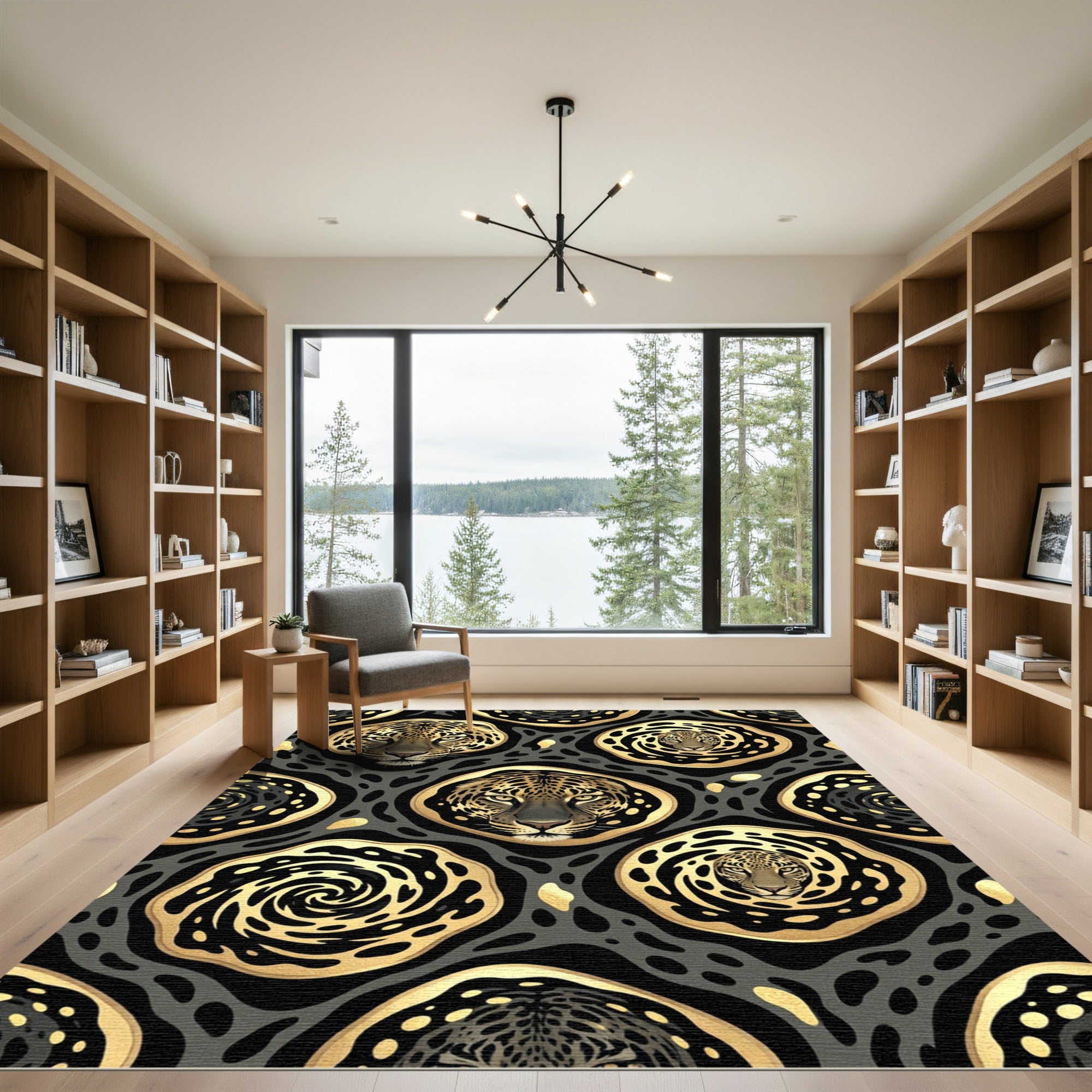 Black Gold Leopard Swirl Medallion Rug