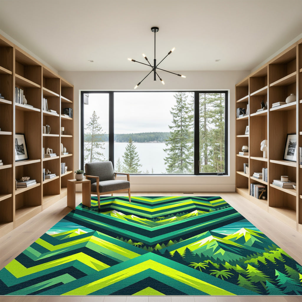 Emerald Mountain Peaks Geometric Landscape Rug