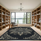Elegant Charcoal Monochrome Botanical Rose Rug