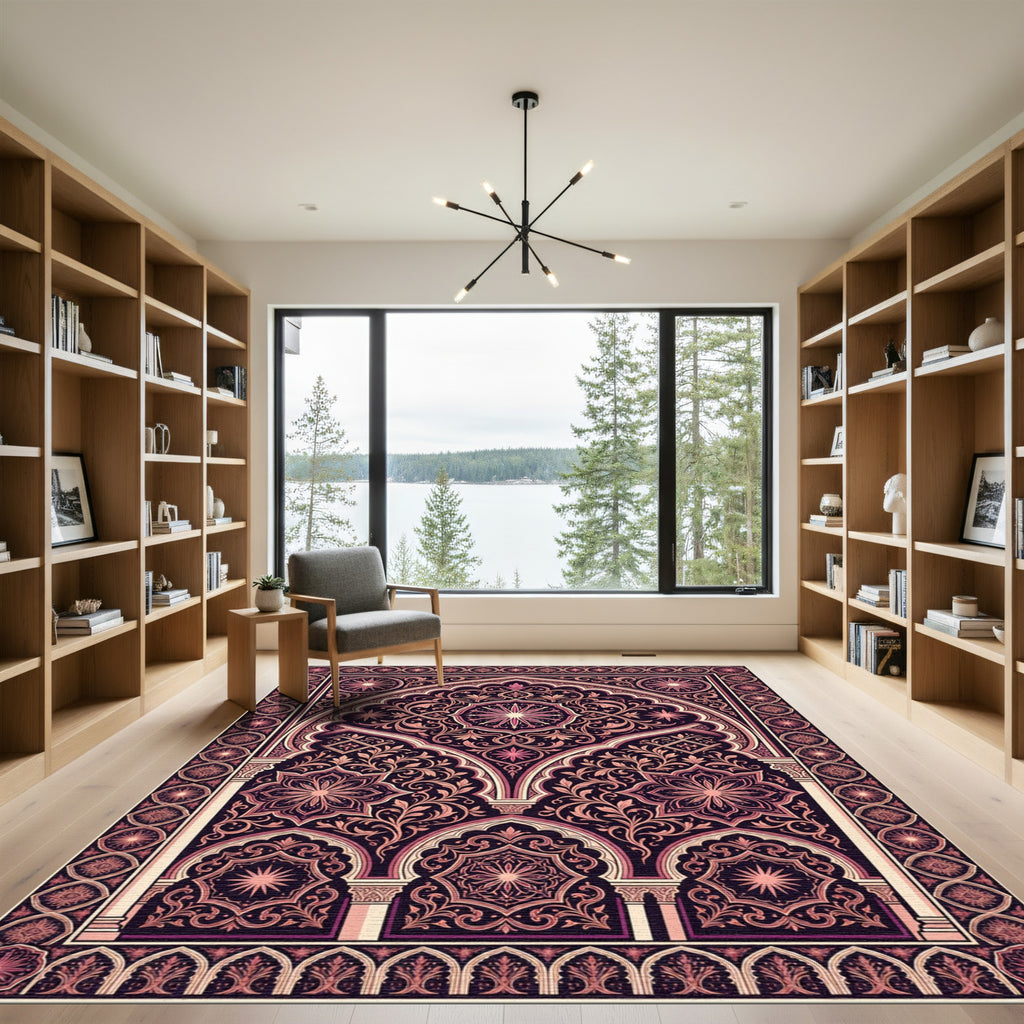 Ornate Pink Archway Floral Medallion Rug