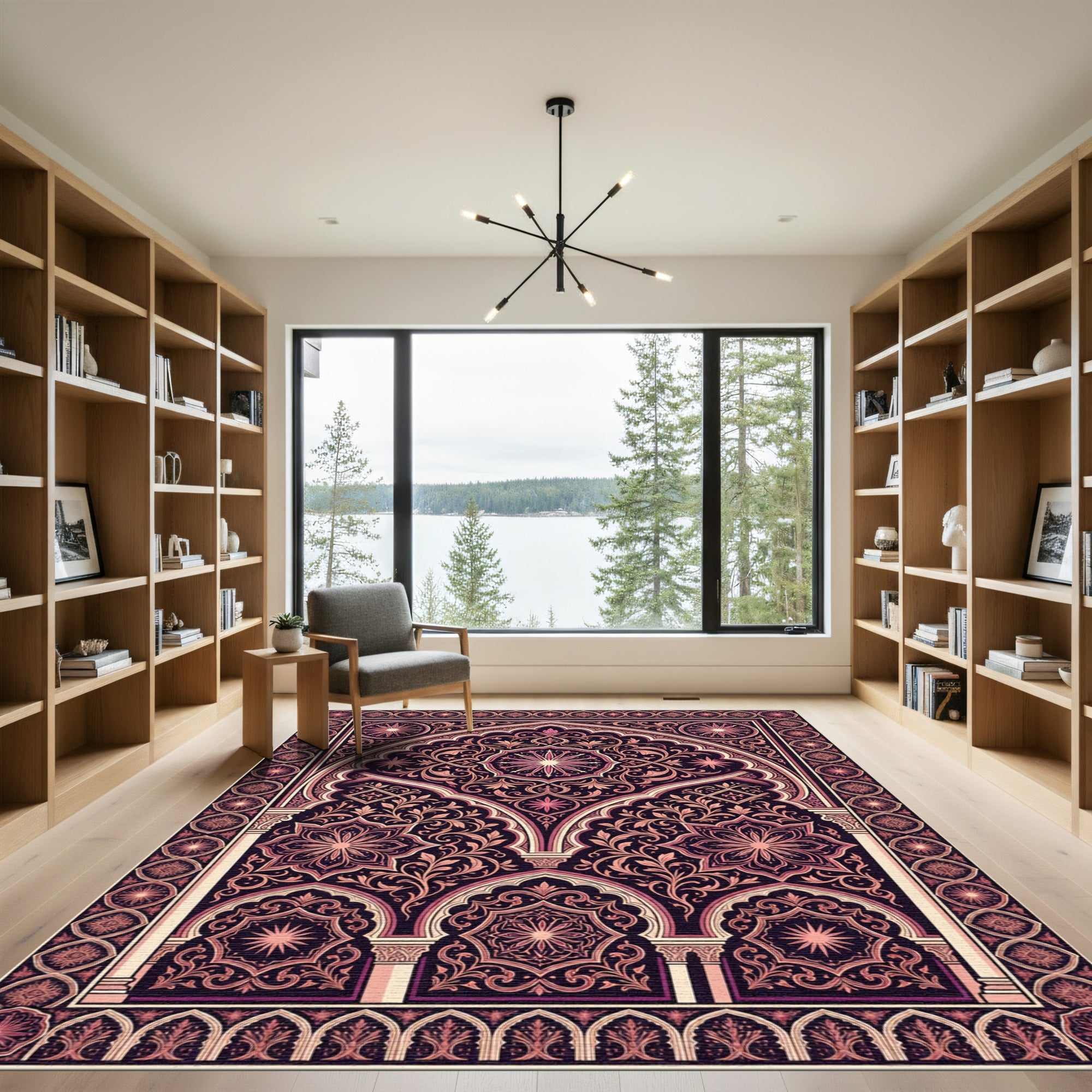 Ornate Pink Archway Floral Medallion Rug