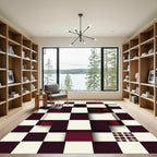 Modern Deep Burgundy Checkered Geometric Block Rug